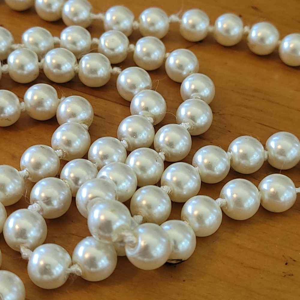 Vintage 28in Hand Knotted Faux Pearl Opera Necklace Heavy 105g